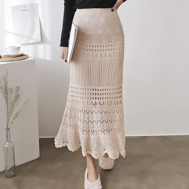 Ivory Crochet Elegance Maxi Skirt