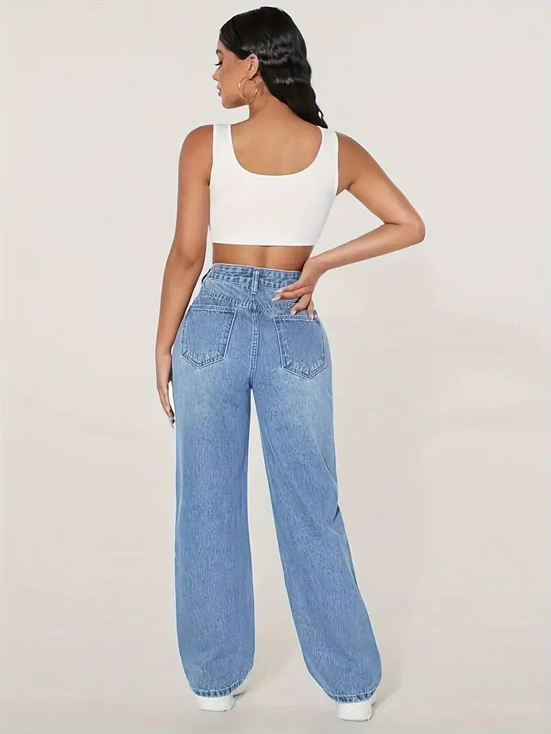High-Rise Vintage Wash Wide-Leg Jeans with Distressed Detail
