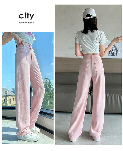 Blush High-Rise Wide-Leg Jeans – Soft Pink Statement Denim