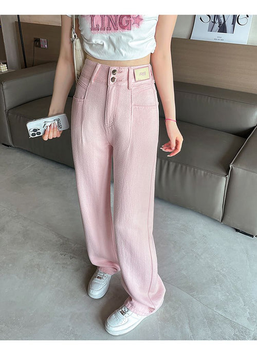 Blush High-Rise Wide-Leg Jeans – Soft Pink Statement Denim