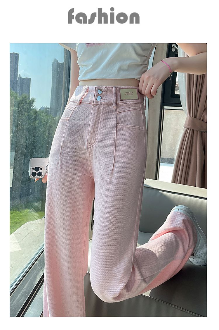 Blush High-Rise Wide-Leg Jeans – Soft Pink Statement Denim