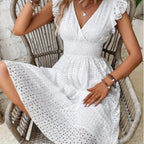 White Eyelet Smocked Waist Dress